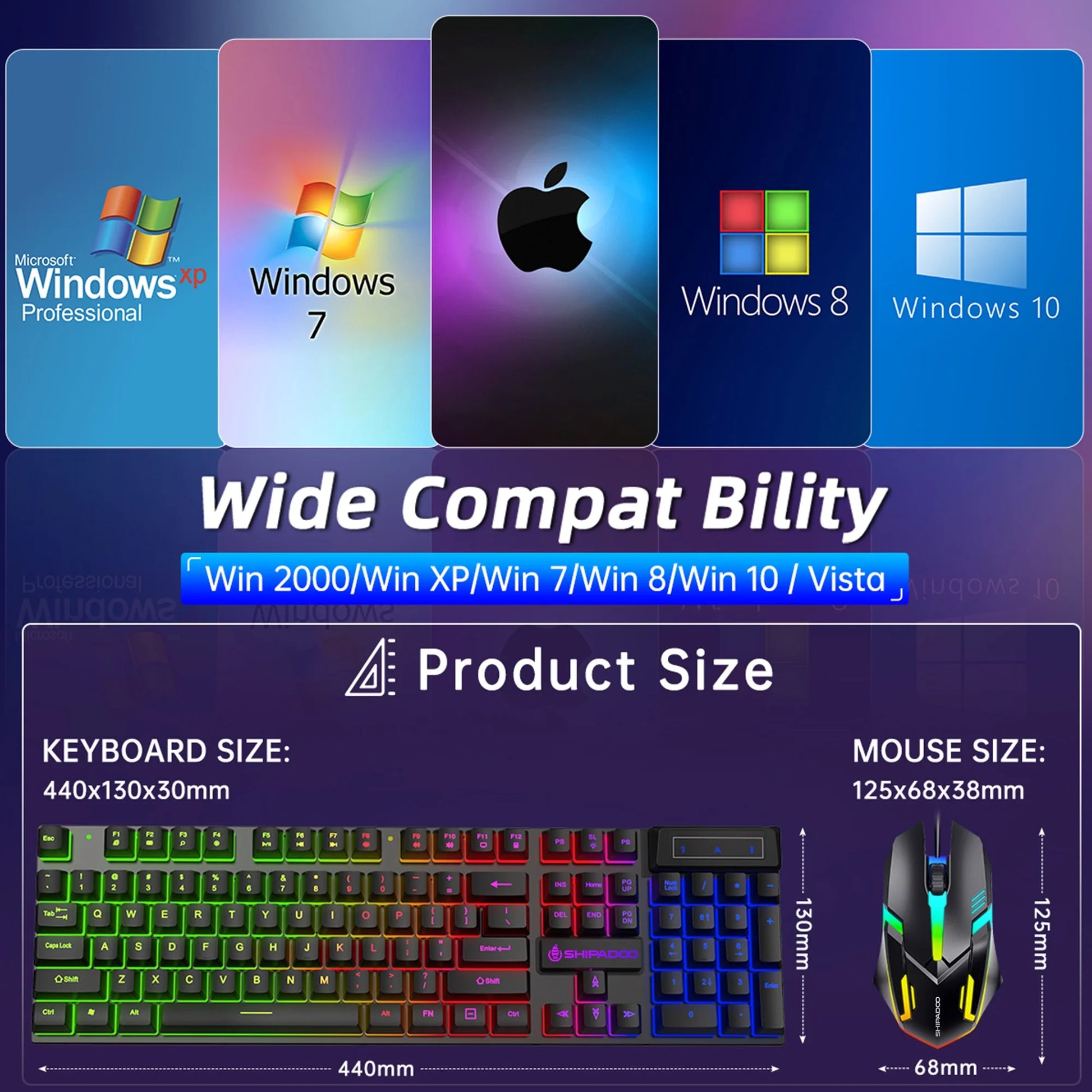 Gaming Keyboard & Mouse, 104 Keys Rainbow LED RGB Backlit Quiet Computer Keyboard, Multimedia Keys, 26 Anti-Ghosting Keys, Waterproof Light up USB Wired Keyboard for PC Gamers Desktop Computer Laptop