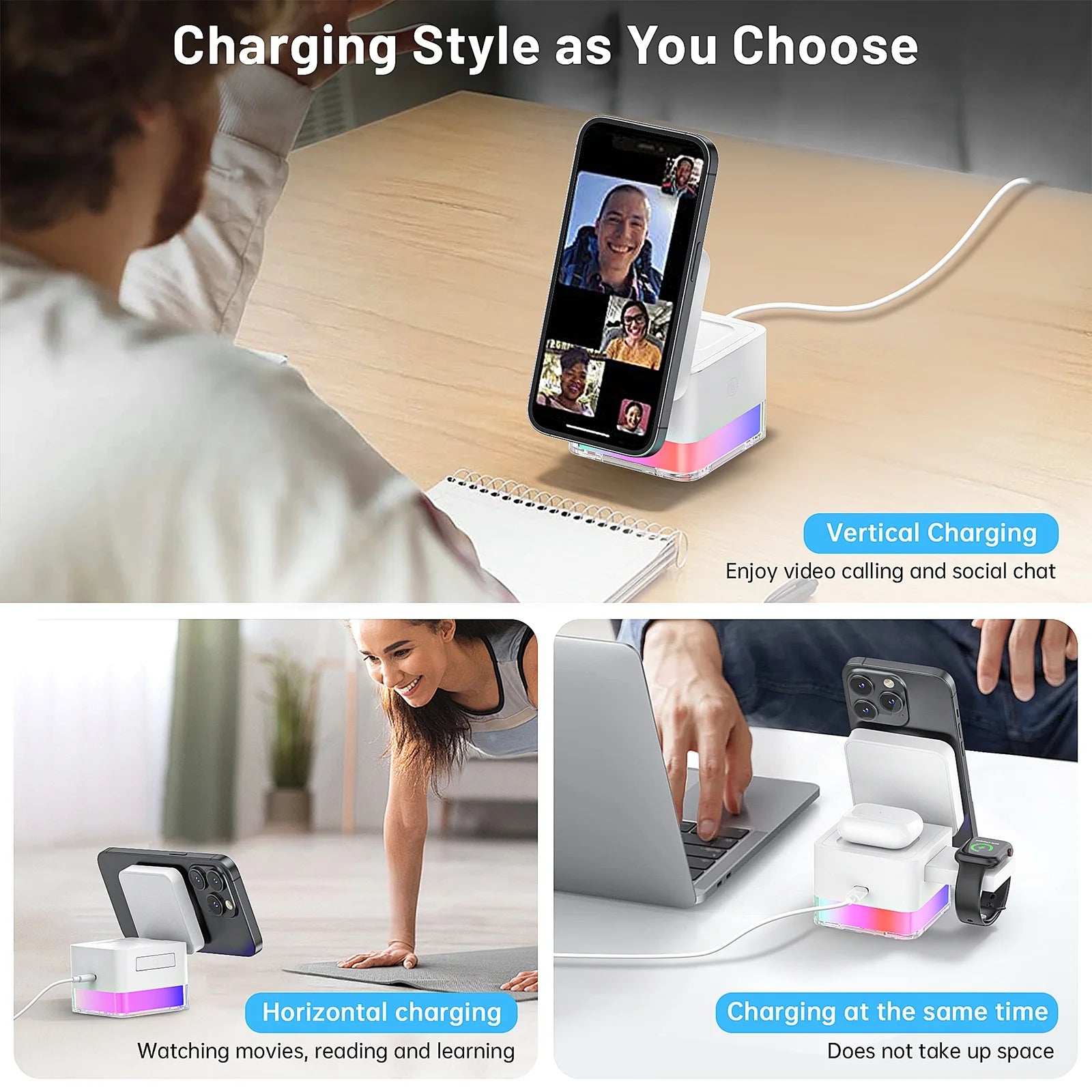 Wireless Charging Station, 3 in 1 Mag-Safe Charger Stand for Multiple Iphone Devices, Magnetic Wireless Charger for Iphone 16/15/14/13/12/Pro/Pro Max, Iwatch 10/SE/9/8/7/6/5/4/3/2, Airpods 2/3, White