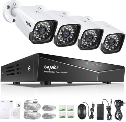 4CH 1080P Full HD Xpoe Wired Security Camera System with 4Pcs 100Ft Night Vision Outdoor Bullet IP Cameras, Real Plug & Play Network Video Surveillance System, NO Hard Drive