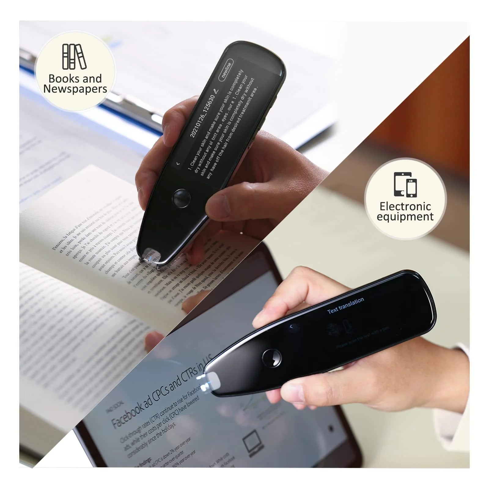 Language Translator Device,Translator Pen Reading Tool for Dyslexia， Reader Pen Translation Scanner Dictionary Pen with Voice & Camera Translators, Portable Translator for Language Learners, Black