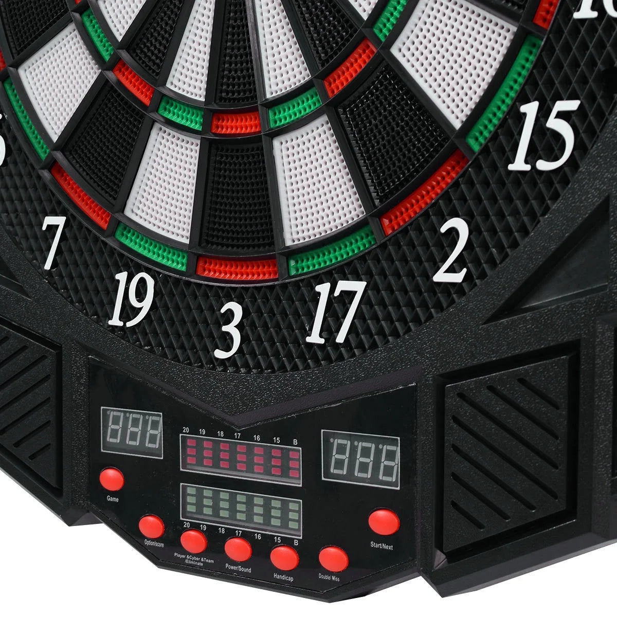 Professional Electronic Dartboard Cabinet Set W/ 12 Darts Game Room LED Display