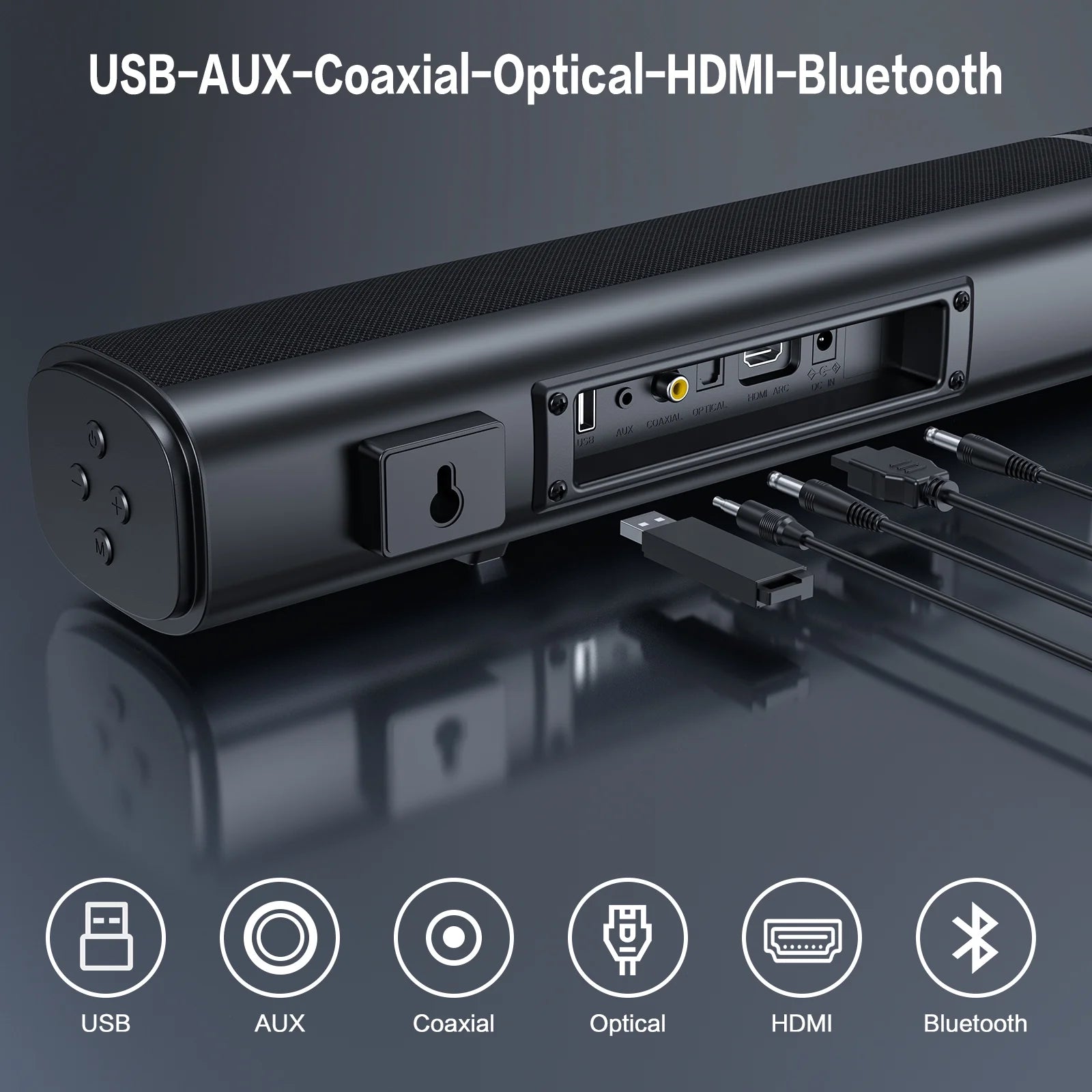 4.1Ch Soundbar with Subwoofer, 120W Separable Sound Bar for TV with 4 Drivers, Usb/Aux/Coaxial/Optical/Hdmi/Bluetooth Connect, SD01