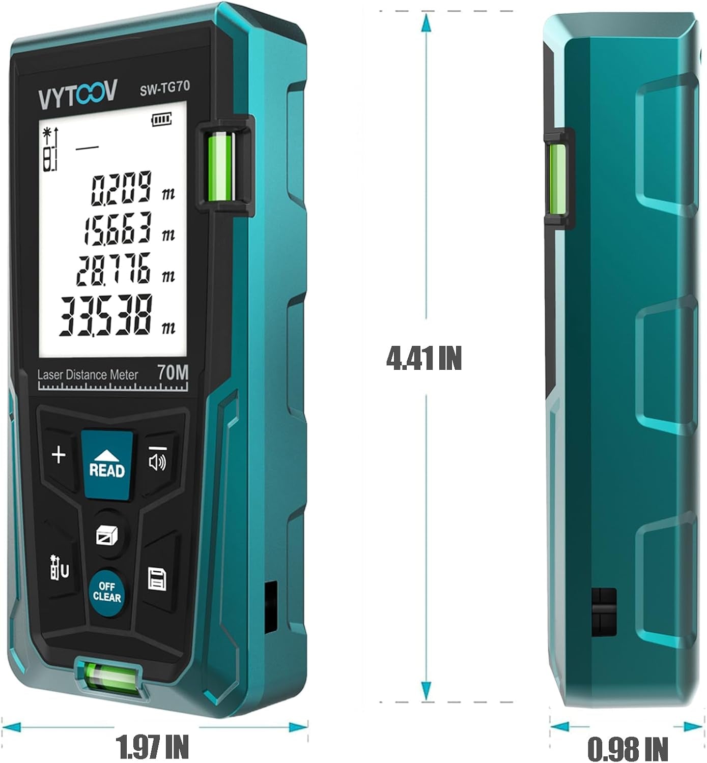 Laser Measuring Tool 229Ft Laser Distance Meters with 2 Bubble Levels, Backlit LCD, M/In/Ft, Pythagorean Mode, Distance, Area and Volume Digital Tape Laser Measure