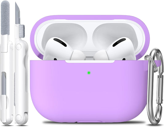 Compatible with Airpods Pro Case with Keychain,Full Protective Silicone Skin Accessories for Women Men Girl Compatible with Apple 2019 Latest Airpods Pro Case,Front LED Visible,Lavender