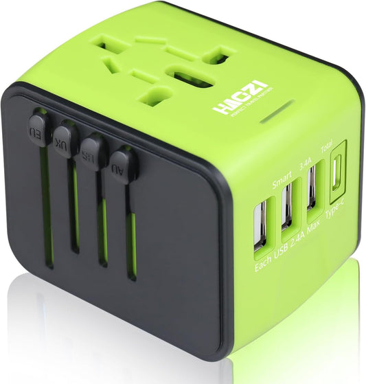 European Travel Plug Adapter, Universal Travel Adapter, 2.4A USB, 3.0A Type-C International Travel Adapter, Universal Travel Plug Adapter for US, UK, EU, AU & Asia Covers 150+Countries (Green)