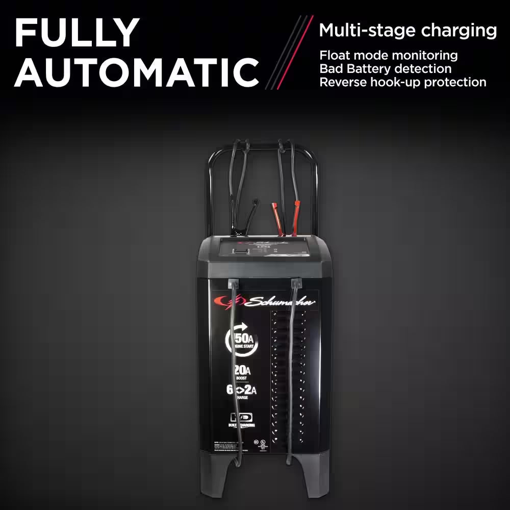 Automotive 12 Volt 150 Amp Fully Automatic Wheeled Battery Charger and Engine Starter with 20 Amp Boost