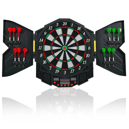 Professional Electronic Dartboard Cabinet Set W/ 12 Darts Game Room LED Display