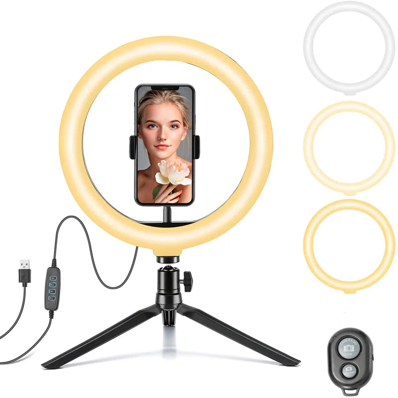 10" Ring Light with Tripod and Cellphone Holder Dimmable