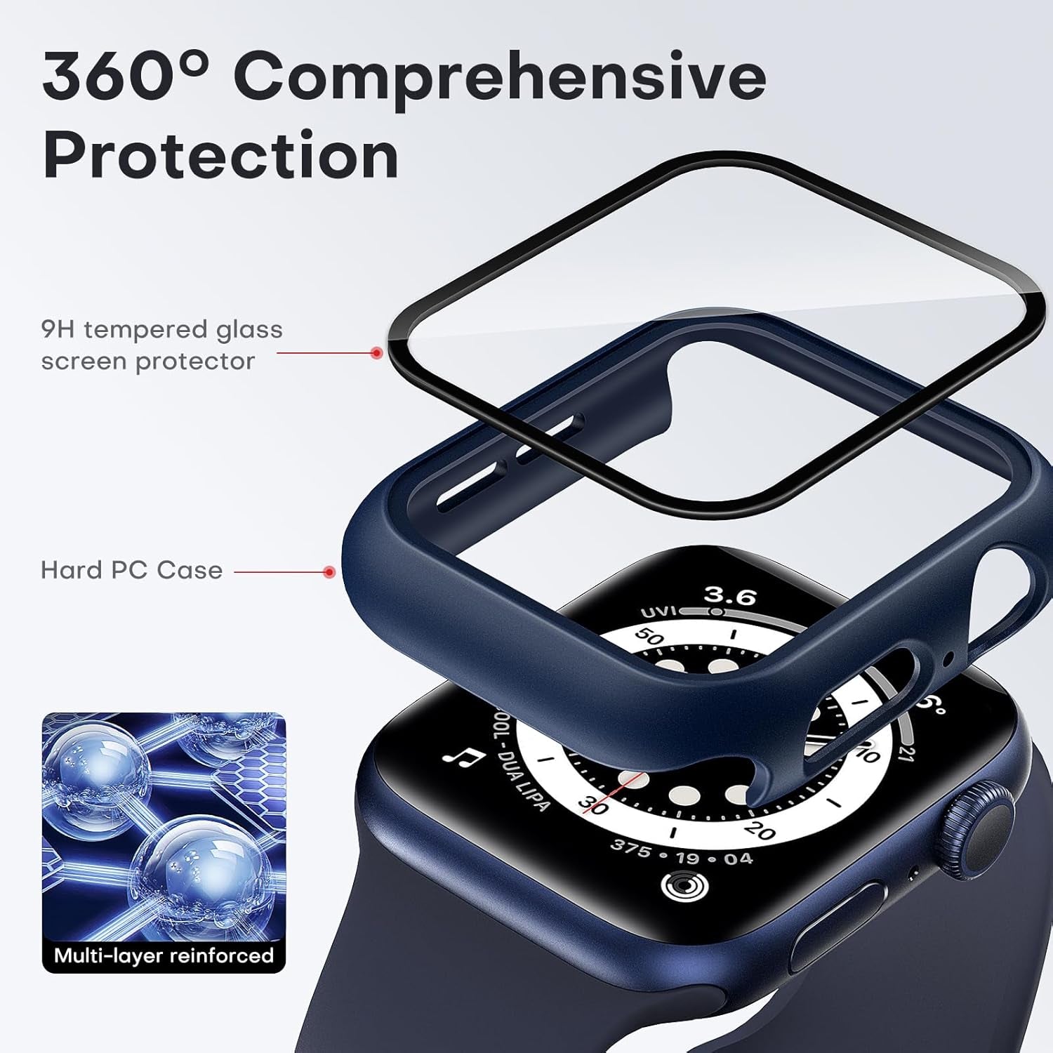 2 Pack Hard Case Designed for Apple Watch Se/Series 6/5/4 40Mm with 9H Tempered Glass Screen Protector, [Touch Sensitive] [Full Coverage] Slim Bumper Protective Cover, Blue