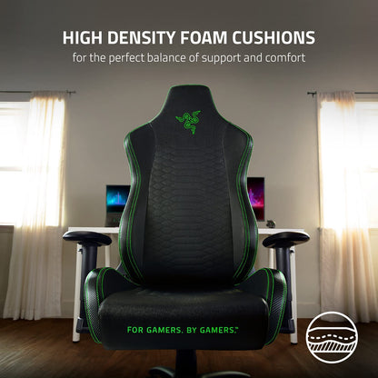 Iskur X Ergonomic Gaming Chair Black/Green - Leather Upholstered Adjustable Armrests High-Density Foam Cushions