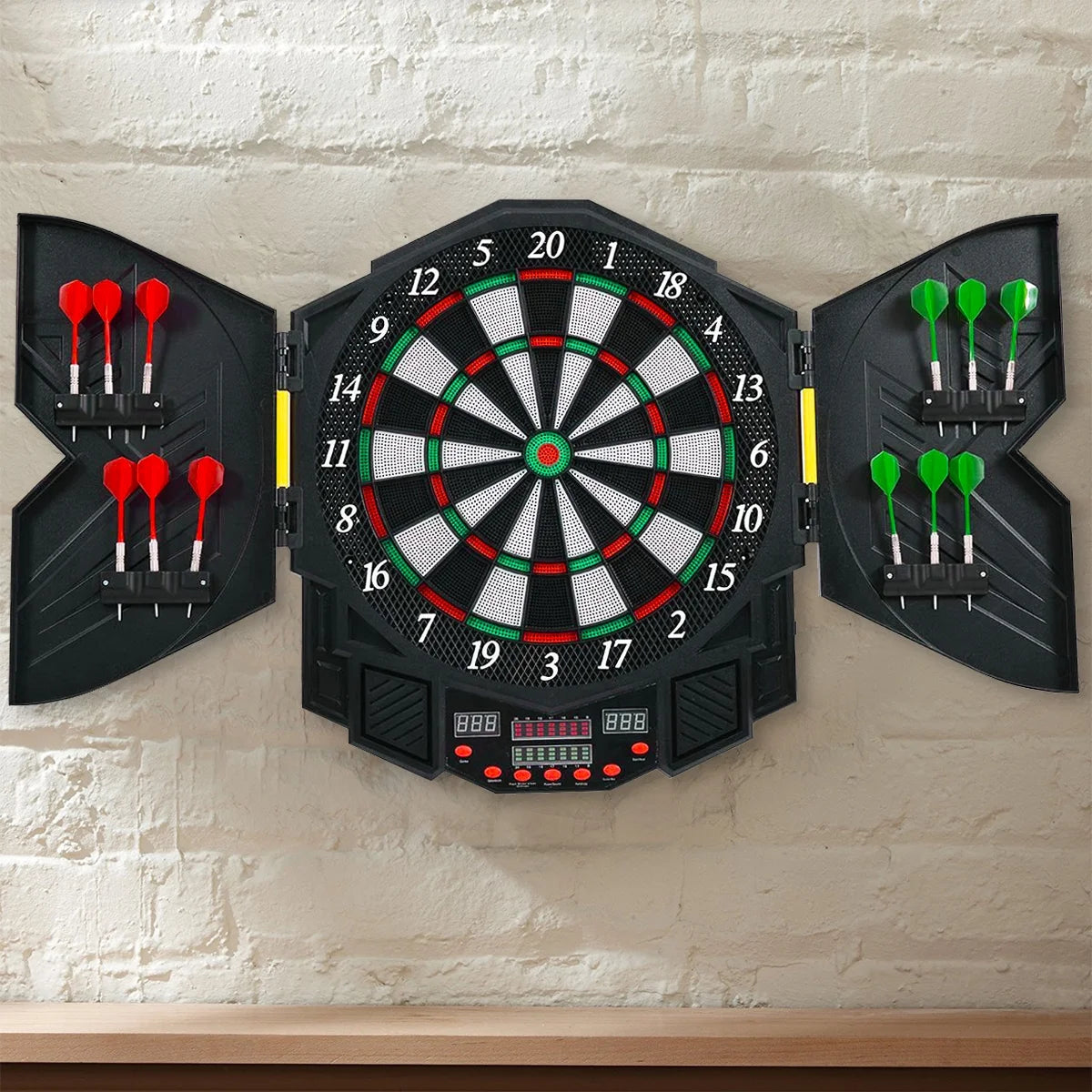 Professional Electronic Dartboard Cabinet Set W/ 12 Darts Game Room LED Display