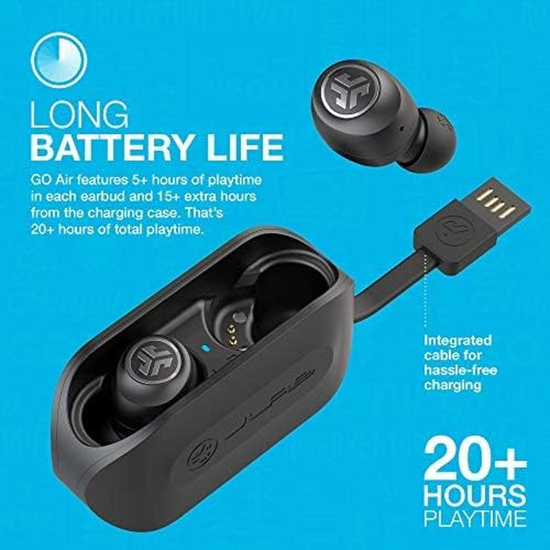 Go Air True Wireless Bluetooth Earbuds + Charging Case, Black, Dual Connect, IP44 Sweat Resistance, Bluetooth 5.0 Connection, 3 EQ Sound Settings Signature, Balanced, Bass Boost