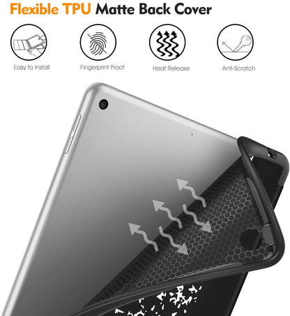 Slimshell Case for Ipad 9Th / 8Th / 7Th Generation (2021/2020/2019 Model) 10.2 Inch - [Built-In Pencil Holder] Soft TPU Protective Stand Back Cover, Auto Wake/Sleep, Composition Book Black