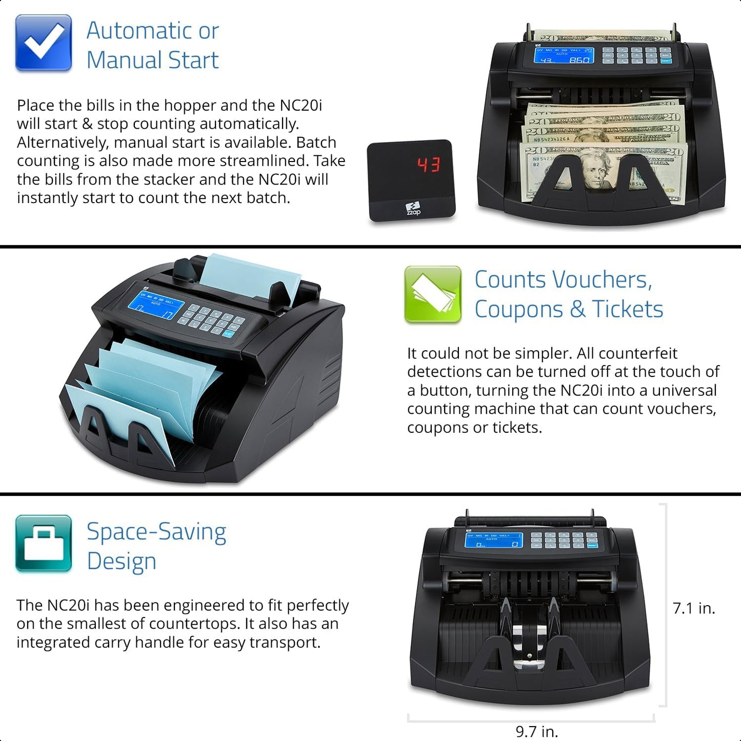 Bill Value Counter & Counterfeit Detector - Money Cash Currency Machine (Nc20I)