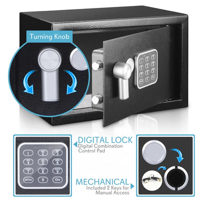 Compact Electronic Security Safe with Key Lock