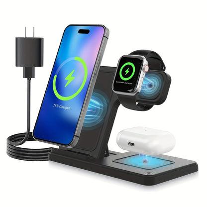 Wireless Charger, Magnetic Fast Charging Stand Compatible with Iphone 16 15 14 13 12 11 Pro Max/Plus/Xs/Xr/X/8, for Apple Watch 9/8/7/6/5/4/3/2/SE, for Airpods 3/2/Pro, 3In1 Wireless Charging Station